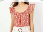 NWT Ann Taylor Red Pink Floral Gauze Ruffle Strap Tank Top Blouse.