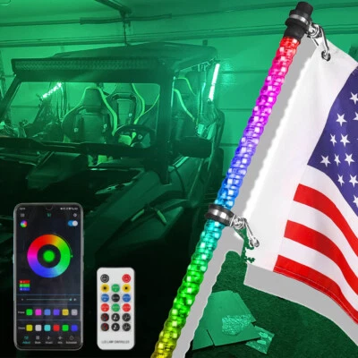 Luces de látigo LED 3 pies para Can-Am Polaris RZR ATV UTV RGB persiguiendo baile con bandera EE. UU. Foto 1 de 4