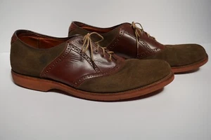 L.L. Bean Two-toned Suede Saddle Oxford Shoes Tan Leather size Mens US 13D vintg - Picture 1 of 17