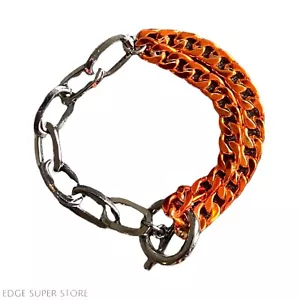 ASOS Wild For The Weekend WFTW Gray Neon Orange Link Box Mixed Chain Bracelet - Picture 1 of 2