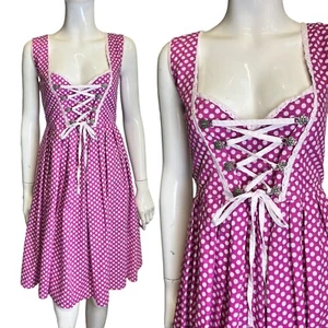 Vintage Dirndl Kleid 14 Tirol Oktoberfest Cottagecore Korsett lila gepunktet - Bild 1 von 6