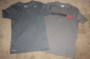 2 Herren T-Shirts Tops Größe Small - NIKE Dri Fit & UNDER ARMOUR lose - grau - Bild 1 von 6