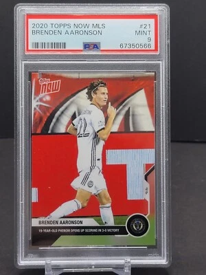 2020 Topps Now MLS Soccer #21 Brenden Aaronson 1st Rookie Card PSA 9 - Image 1 of 2