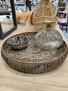 Antique Metal Decorative Tray Moroccan Style Vintage Ornate Decorative Tray 31cm - Picture 1 of 7