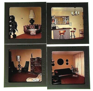 4-  1965 Kodak Film Slide Photographs Vintage Living Room House Furniture Bar - Picture 1 of 2