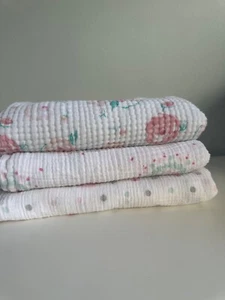 Aden + Anais Set 3 White Patterned Swaddle Baby Blankets Cotton Muslin Pink Girl - Picture 1 of 5