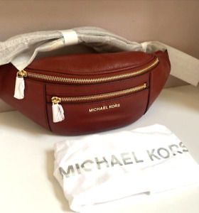 New Michael Kors Mott Waist Bag Fanny Pack Belt Medium Brandy Gold Red B3A