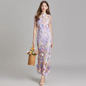 Damenmode Netz 3D Blumenstickerei Hüftpaket Meerjungfrau Abendkleid - Bild 1 von 16