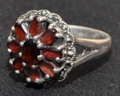 Anello Donna vintage Argento 925 con Rubini sintetici  macassiti 19/20 mm - Immagine 1 di 4