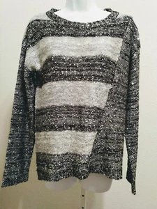 Suéter Top The Limited Para Mujer Negro Gris Plata Lentejuelas Tejido Manga Larga Talla M - Imagen 1 de 6