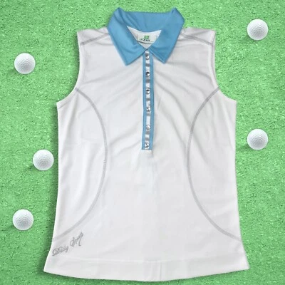 Polo sin mangas Daily Sports XDS Golf para mujer blanco con acento azul y plateado - S Foto 1 de 3