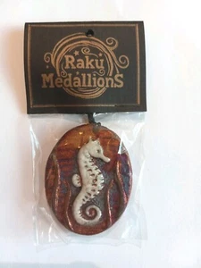 Raku Potteryworks Seahorse Medallion Pendant with Cord Ceramic New In Packaging - Picture 1 of 7