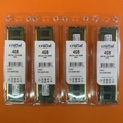 Set Of 4x Crucial 4GB DDR3 UDIMM Desktop RAM Modules. Near New, Never Used - Image 1 of 2