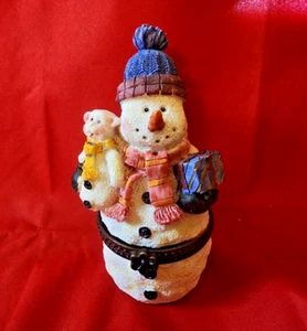 Ceramic Snowman Hinged Trinket Box 4.5 Inches Tall - Picture 1 of 5