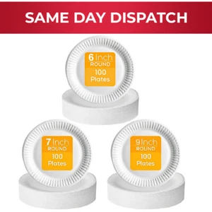 Paper Plates White Disposable Dishes for Catering Birthday Party 6 - 9 Inch - Picture 1 of 10