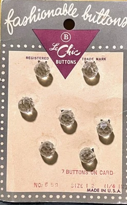 Vintage Le Chic Button Card- Clear Crystal   - Image 1 of 4