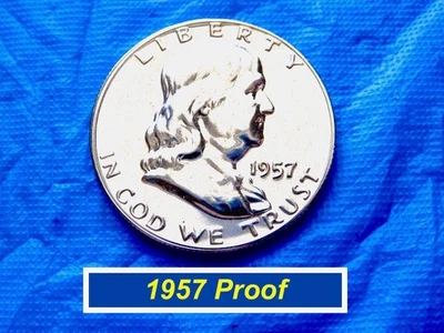 SUPER⥤ 1957 PROOF Franklin ⥤ Espelhos profundos ⥤ Quase impecáveis ⥤ R157pr - Imagem 1 de 2