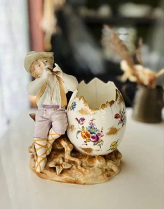 Antique Dresden Whistling Boy Egg Figurine 6.7inch - Picture 1 of 10
