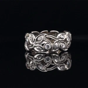 Antikes Art Deco Floral Platin Diamant Eternity Band - Bild 1 von 7
