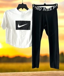 Nike women's pro training Lot leggings Size S Small Crop Top T Shirt White Black - Picture 1 of 12