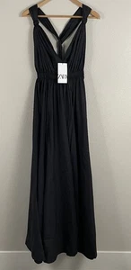 Vestido largo Zara para mujer S negro de nailon con tirantes torcidos - Imagen 1 de 5