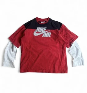 VTG Nike Air Shirt Boys L 14-16 Black Red Embroidered Swoosh Youth Kids Y2K - Picture 1 of 7