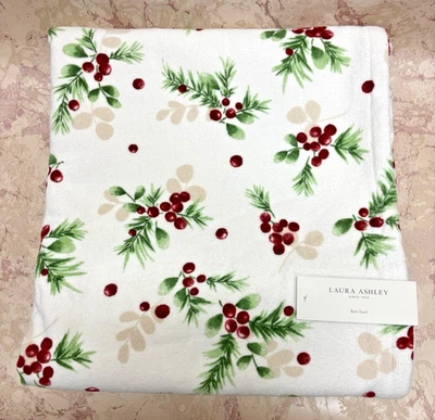 ¡NUEVO! Toalla de baño Laura Ashley "Berry Bright White" Navidad 100 % algodón Foto 1 de 4
