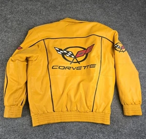 Corvette Yellow Leather Bomber Jacket w/ Black Pinstripe Medium - Picture 1 of 19