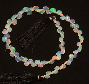 Natural Gem Ethiopian Fire Opal 6-9mm Size Faceted Heart Briolette 50Cts 14 Inch - Picture 1 of 8