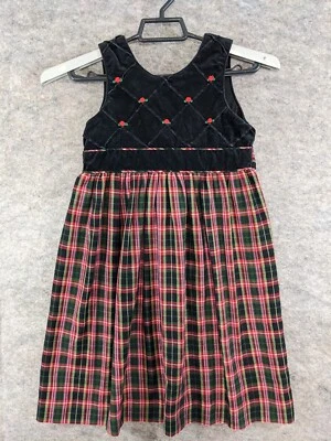 Heartstrings Dress Girls Youth 6 Black Red Velvet Plaid Sleeveless Tie Back XMas - Image 1 of 4