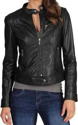 STYLISH Women's Black Leather Jacket Soft Lambskin Motorcycle Biker Jacket - Image 1 of 3
