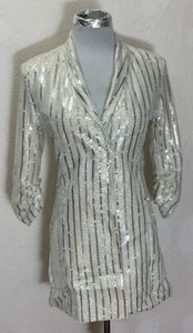 Silber Pailletten Smoking Metallic Blazer Minikleid Größe L - Bild 1 von 16