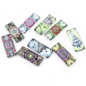 20Pcs Mixed Retro Flower 10*25mm Rectangle Glass Cabochon Beads Dome Flatback - Picture 1 of 8