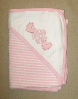 Knit Baby Girl PInk & White Stripe Hear Aplique Soft Blanket Towel NEW 6-9M NWT - Image 1 of 4