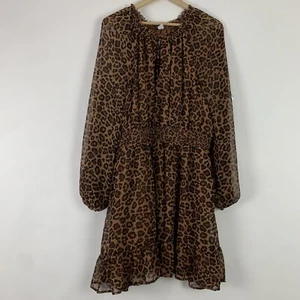 Old Navy Womens XL Leopard Print Balloon Sleeve Smocked Waist Dress Mob Wife - Picture 1 of 5