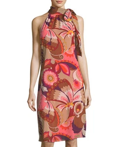 $298 NWT Trina Turk Becoming Silk Blend Tie Neck Floral Printed Dress sz 4 - Picture 1 of 12