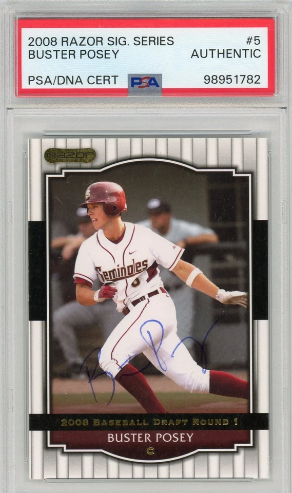 Buster Posey Signed 2008 Razor Signature Series #5 PSA DNA RC Rookie Early Auto - Image 1 of 2