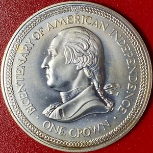 1976 ISLE OF MAN 1 CROWN SILVER BU WASHINGTON AMERICAN INDEPENDENCE BICENTENARY - Picture 1 of 4