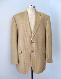 IZOD Gold Brown Houndstooth Check 100% Silk Blazer Sport Coat Jacket Resort 46L - Picture 1 of 8