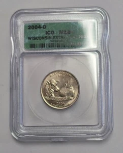 2004-D ICG MS64 Extra Leaf High Wisconsin State Quarter - Picture 1 of 2