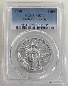 2008 $100 PLATINUM EAGLE STATUE OF LIBERTY PCGS MS70 - 1 Oz - Picture 1 of 2