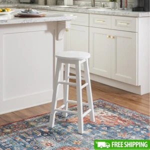 Backless Round Counter Stool Solid Wood Legs Indoor Adjustable Height Durable US - Picture 1 of 8