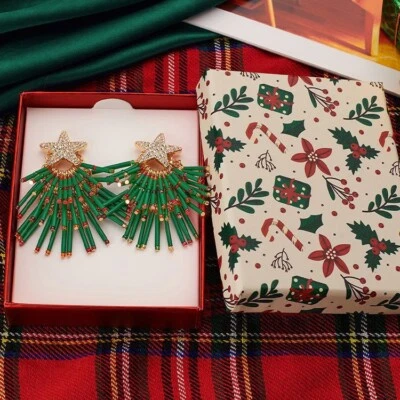 Рождественская елка серьги-гвоздики цветной эмали звезды дизайн уникальный праздник ювелирных изделий - Изображение 1 из 4