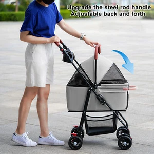 Pet Stroller, 4 Wheels Dog Puppy Stroller,Travel Carrier for Small/Medium Pet E - Picture 1 of 17