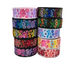 Nastro/bordo jacquard 10m floreale larghezza 33mm vari colori disponibili - Foto 1 di 12