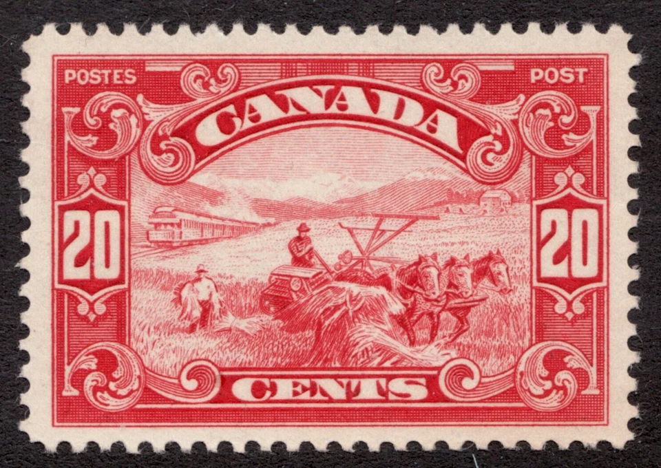 1928 Canada Sc# 157 - 20¢ KGV "Scroll" Farming, Horses, Locomotive MH  - Image 1 of 1