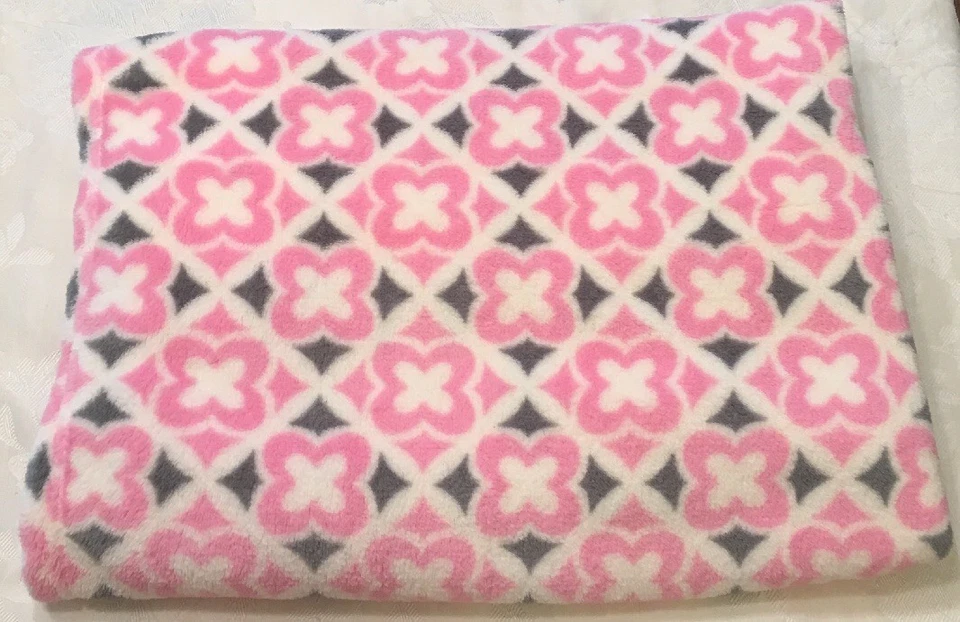 RARE Baby Gear Pink Gray Flowers Security Blanket Lovey Floral Geometric - Image 1 of 2