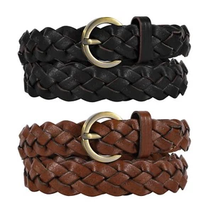 2 Pieces Women's Braided Leather Belts Casual Skinny Woven Belt for Jean Pant - Picture 1 of 6