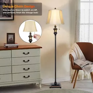 Traditional Floor Lamp Classic Standing Lamp with Bronze Fabric Shade Vintage - Picture 1 of 9