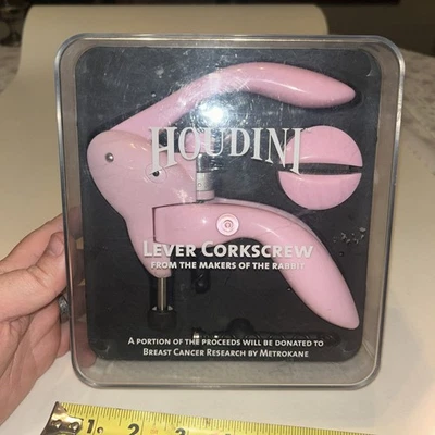Metrokane Houdini Rosa Conejo Palanca Sacacorchos Abridor de Botellas de Vino Cortador de Lámina Foto 1 de 4